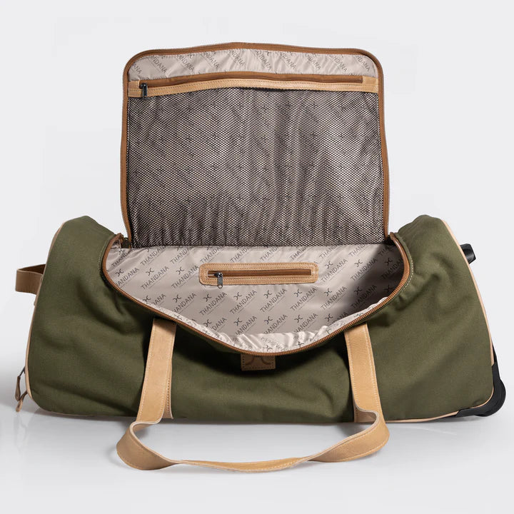 Canvas & Leather Wheelie Travel Bag