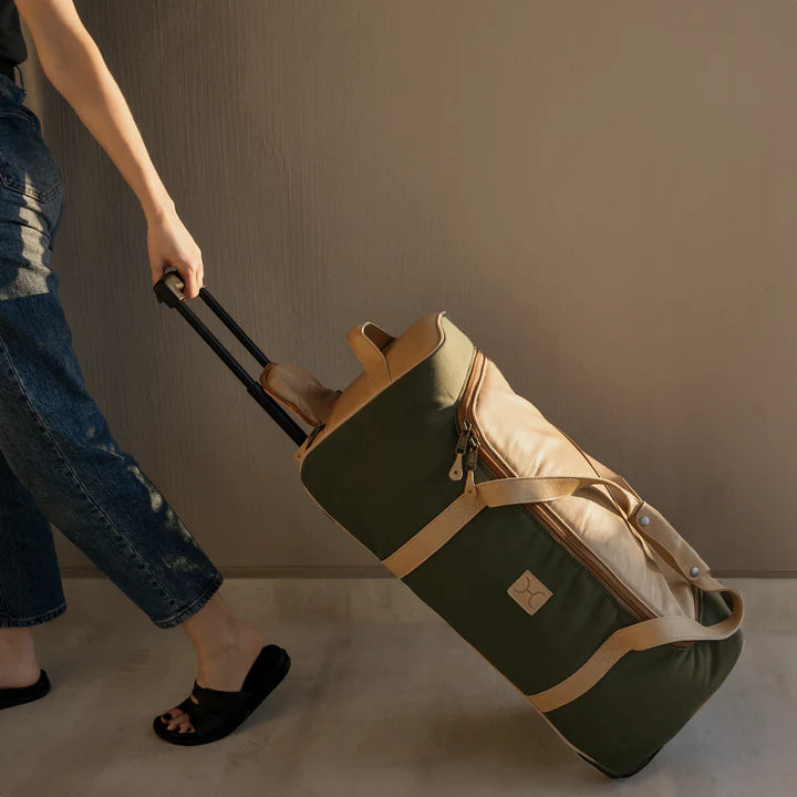 Canvas & Leather Wheelie Travel Bag