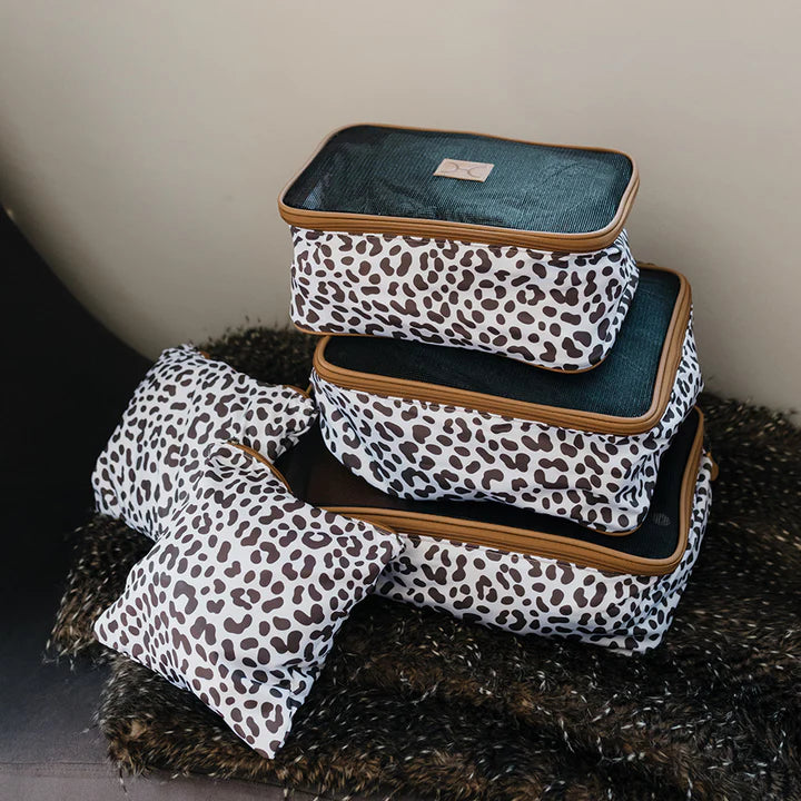 Travel Luggage Organiser pods 6 piece set | Cheetah White