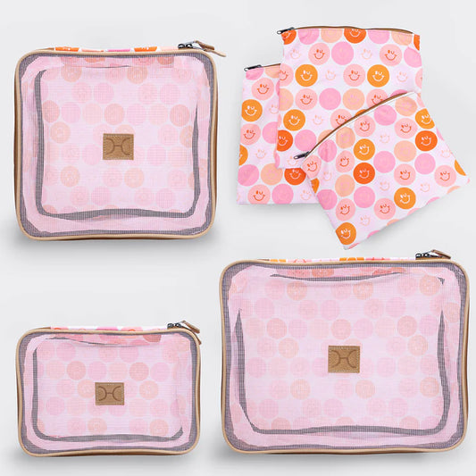 Travel Luggage Organiser pods 6 piece set | Smiley Blush