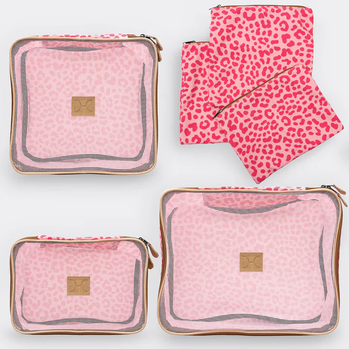 Travel Luggage Organiser pods 6 piece set | Cheetah Pink