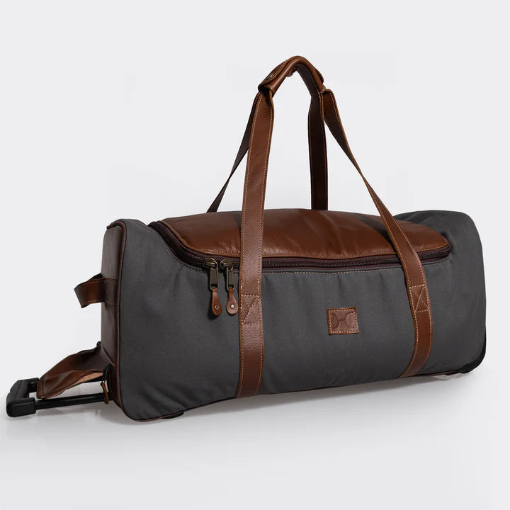 Canvas & Leather Wheelie Travel Bag